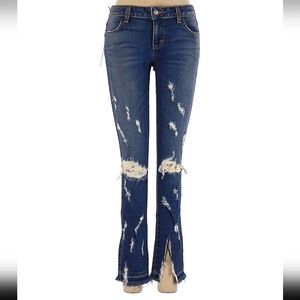 NWT Siwy Hannah Digital Crush Skinny Distressed Flare Fray Dark Wash Denim Jeans